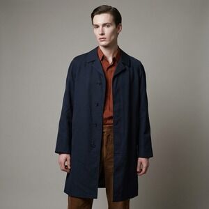 VTG Royal Roygarco‎ Men's Wool Overcoat Made in England Navy Blue Quilted Linin